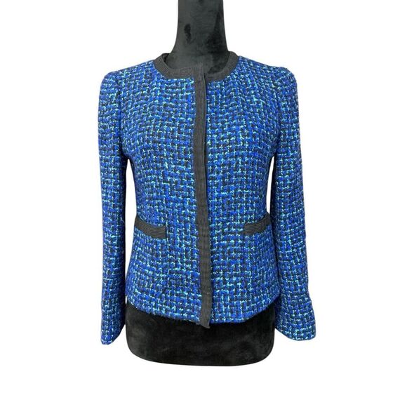 J. Crew Tweed LADY Jacket Blazer Wool Blend Blue Black Size 4 - Picture 3 of 12